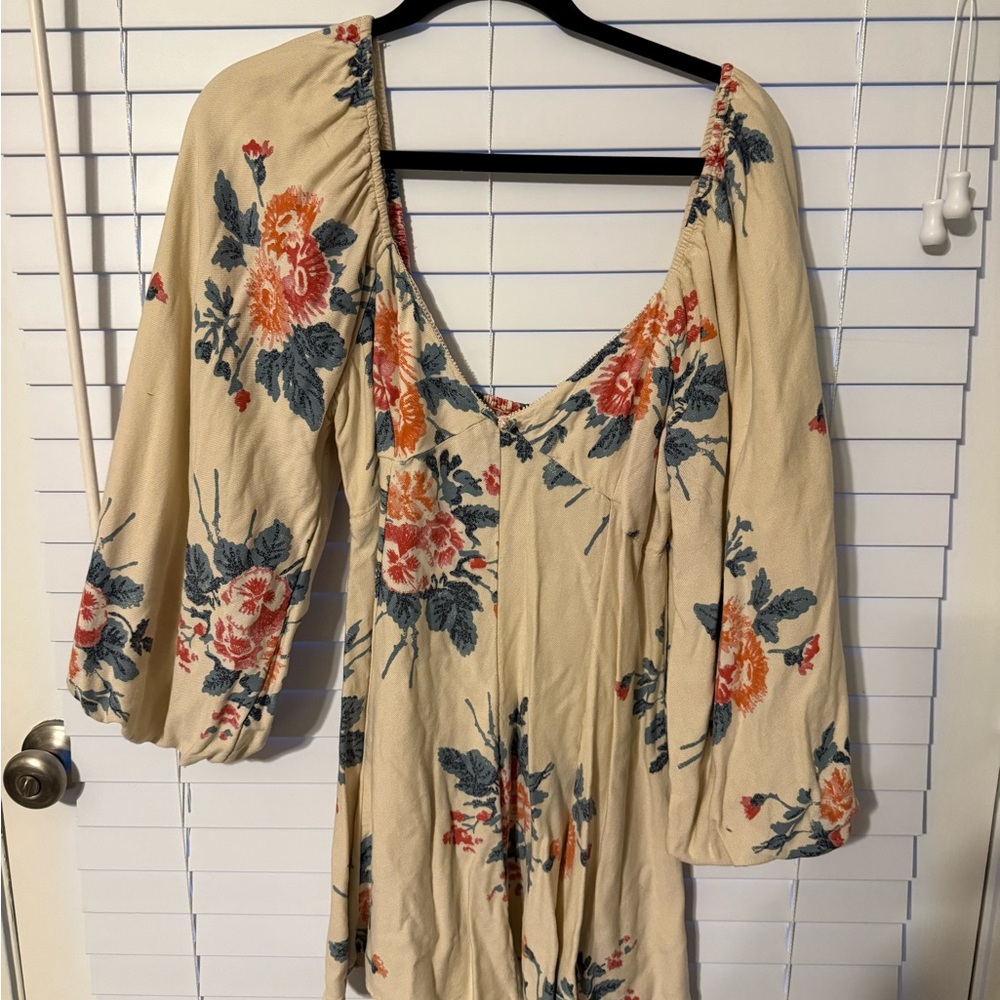 Free People Floral Long Sleeve Dress - Cream and Orange